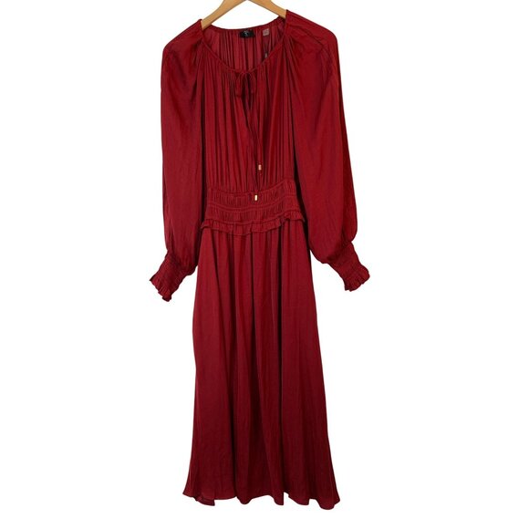 T Tahari Red Midi Dress XL Ruffle Smock Waist & Cuffs Pockets NWT 10014 - Picture 14 of 14